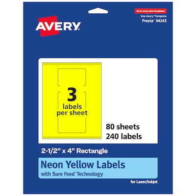 Avery Rectangle Laser/Inkjet Multipurpose Labels, 2.5 x 4, Neon Yellow (240/Box)