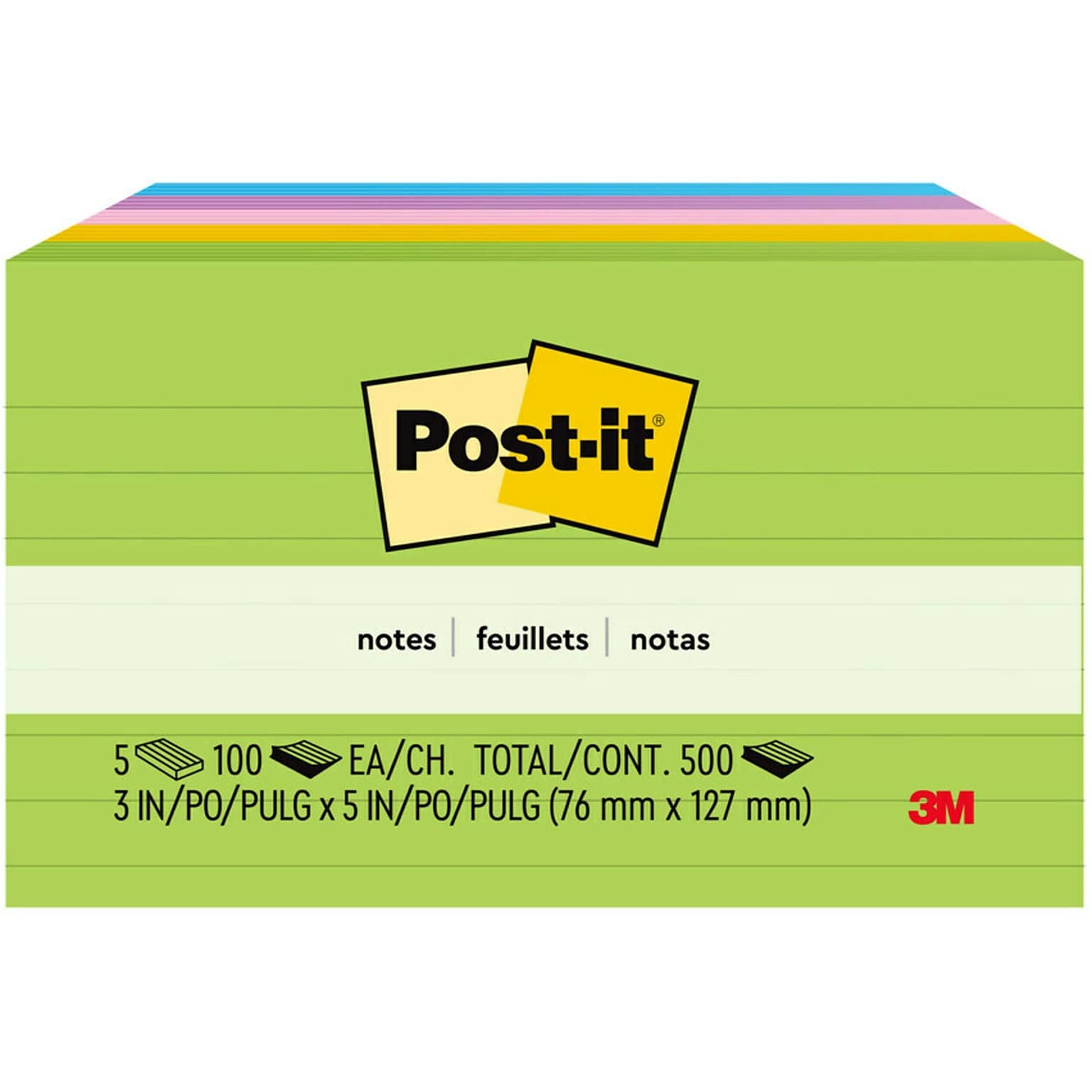 Post-it Notes, 3 x 5, Floral Fantasy Collection, Lined, 100 Sheet/Pad, 5 Pads/Pack (635-5AU)