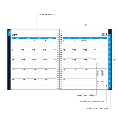 2025-2026 Blue Sky Enterprise 8" x 10" Academic Year Monthly Planner, Plastic Cover, Navy (148674-A26)