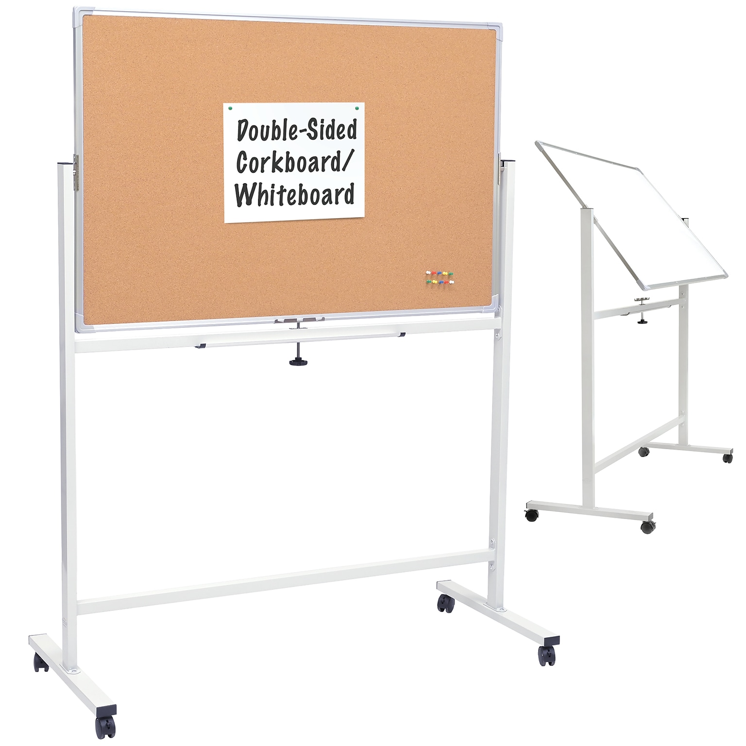 Excello Global Products Double Sided Magnetic Mobile Whiteboard Corkboard Combo, 48 x 32, White Frame (EGP-HD-0550)