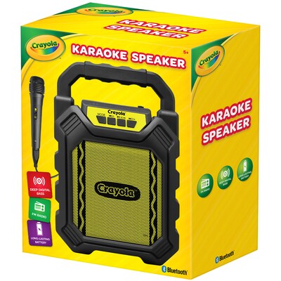 Crayola Portable Bluetooth Karaoke Speaker with FM Radio and Microphone, Black & Yellow (CBX210M)