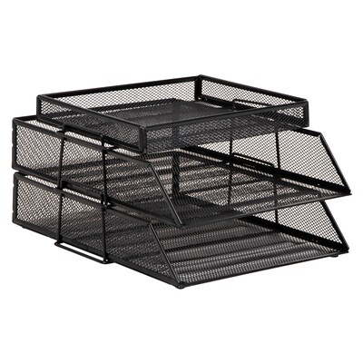 Mind Reader 2-Tier Metal Mesh File Organizer, Black (3TSET-BLK)