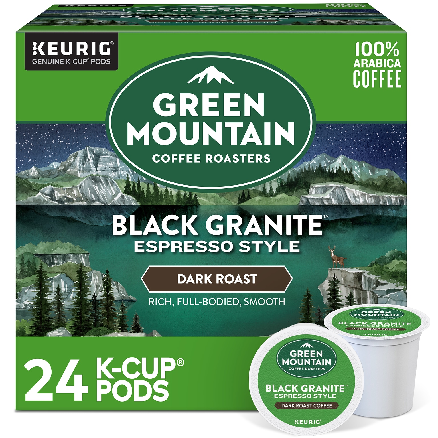 Green Mountain Black Granite Espresso Style Coffee, Dark Roast, Keurig® K-Cup® Pods, 24/Box (5000366650)