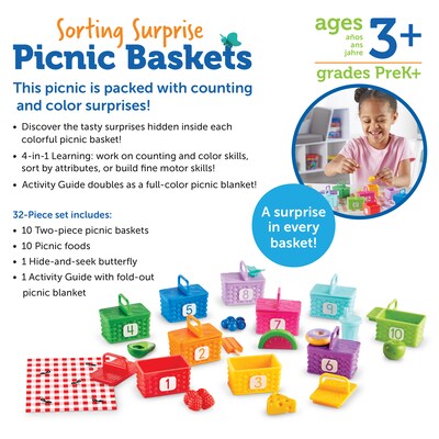 Learning Resources Sorting Surprise Picnic Baskets Educational Toys, Assorted Colors, 32 Pieces (LER6810)