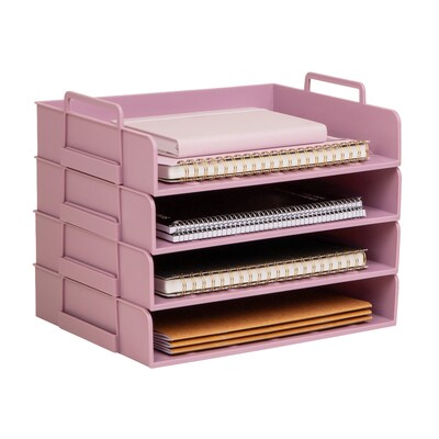 Staples Plastic Side Loading Stackable Letter Tray, Letter Size, Dusty Pink, 4/Pack (ST63888)
