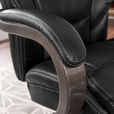 La-Z-Boy Delano Ergonomic Leather Executive Big & Tall Chair, 400 lb. Capacity, Jet Black/Gray (CHR10045B)