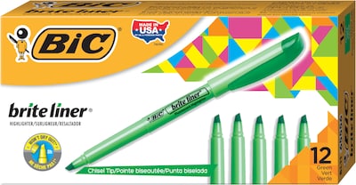 BIC Brite Liner Stick Highlighter, Chisel Tip, Green, Dozen (65556/BL11GR) | Quill