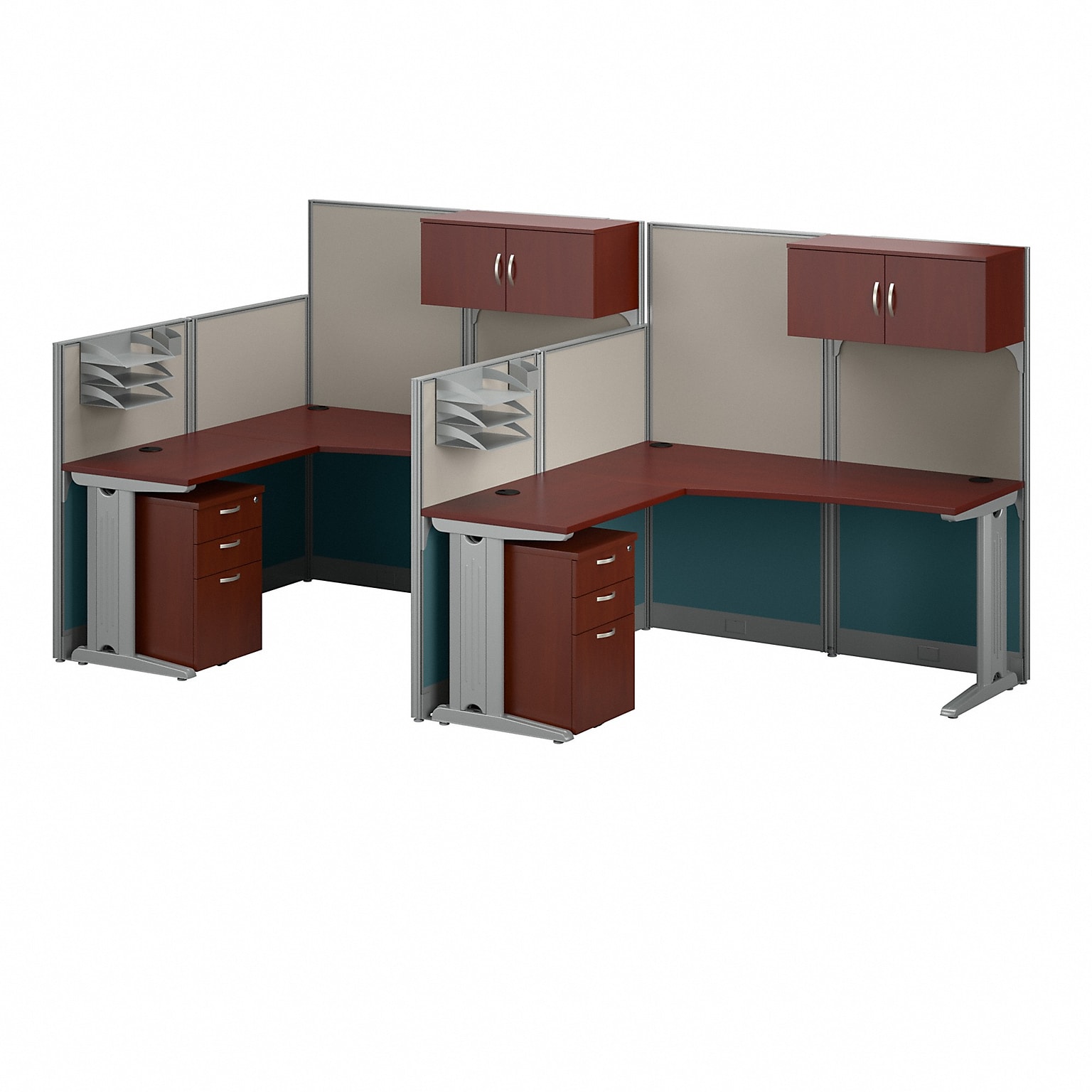 Bush Business Furniture Office in an Hour 63H x 129W 2 Person F-Shaped Cubicle Workstation, Hansen Cherry (OIAH008HC)