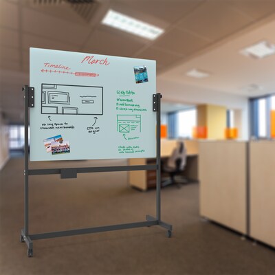 U Brands Glass Mobile Dry-Erase Whiteboard, 4' x 3' (2914U00-01)