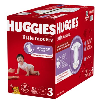 Huggies Little Movers Baby Diapers, Size 3, 136/Carton (53592)