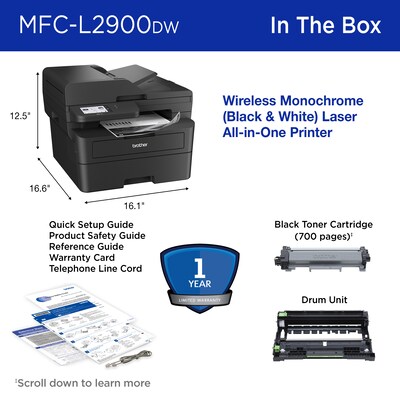 Brother MFC-L2900DW Refurbished Wireless,  Black & White, All-in-One Laser Printer, Refresh Subscrip