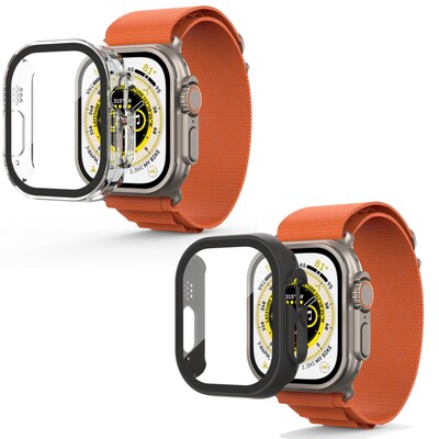 Fusion Protector Case 2-Pack with Tempered Glass for Apple Watch Ultra (49 mm) – 1 Black + 1 Clear