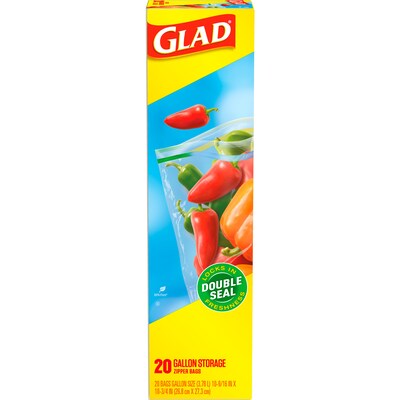 Glad Zipper Storage Bags, Gallon, 20 Bags/Box, 12 Boxes/Carton (55050)