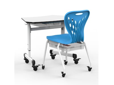 Luxor Plastic/Steel Kids' Desk Chair with Wheels and Storage, Blue/White (MBS-CHAIR)