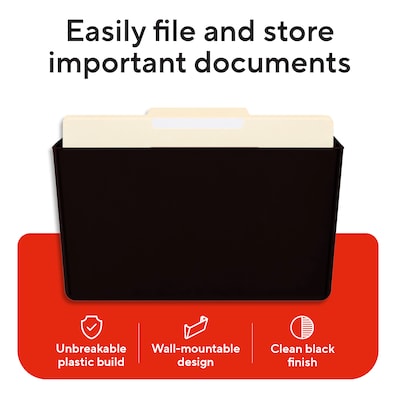 TRU RED Unbreakable Plastic Letter Wall File, Black, Single-Pocket – Heavy-Duty Wall-Mounted File Holder for Mail & Documents