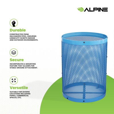 Alpine Industries 4460 Series Steel Mesh Outdoor Trash Can with Liner, 36 Gallon, Blue (ALP4460-01-BLU)