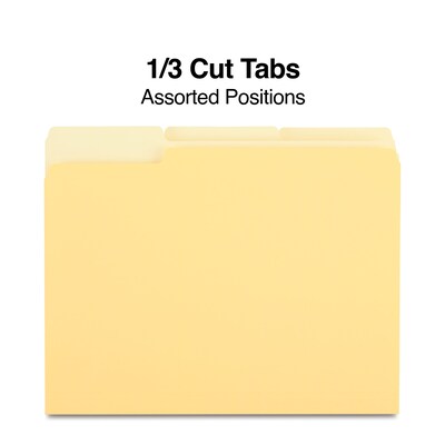 Staples File Folders, 1/3-Cut Tab, Letter Size, Yellow, 100/Box (ST224535-CC)