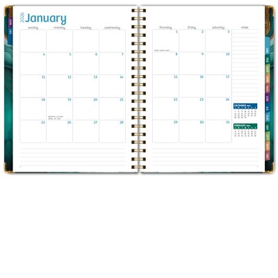 2026 Global Printed Products 8.5" x 11" Weekly & Monthly Planner, Paperboard Cover, Teal Gold Marble (FSHN-CY26-8511-54)