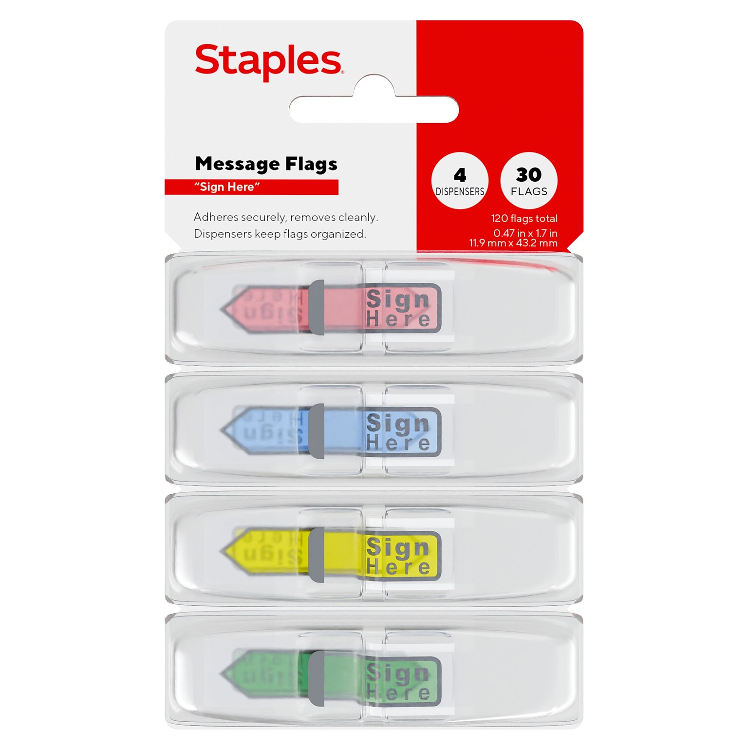Staples Sign Here Message Flags, Assorted Colors, 120 Flags/Pack (ST62860)