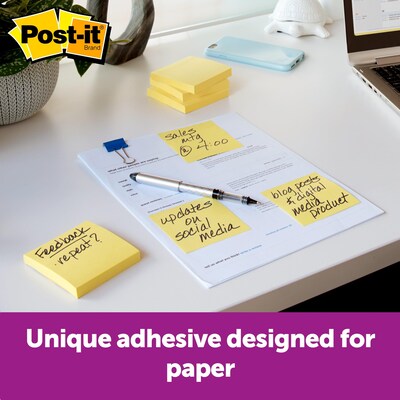 Post-it Recycled Notes, 3" x 3", Canary Collection, 75 Sheet/Pad, 24 Pads/Pack (654R24CPCY)