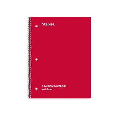 Staples® 1-Subject Subject Notebooks, 8 x 10.5, Wide Ruled, 75 Sheets, Assorted Colors (54895B/27615)