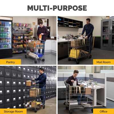 Fellowes 2-Shelf Metal Mobile Mail Cart with Dual Wheel Front Casters, Chrome (40912)