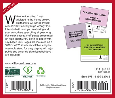 2027 Willow Creek Pun Intended 6.5 x 5.4 Day-to-Day Calendar, Assorted Colors (63705)