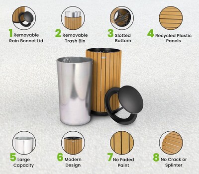 Alpine Industries Steel Outdoor Trash Can with Rain Bonnet Lid, 32 Gallon, Cedar (ALP4400-01-CD-RB)