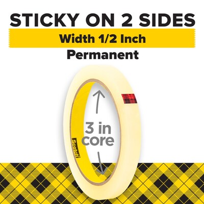 Scotch Permanent Double Sided Tape Refill, 1/2 x 36 yds. (665-121296)