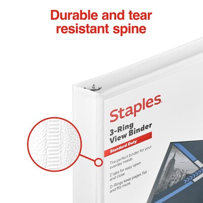 Standard 1" 3 Ring View Binder with D-Rings, White (26432-CC)