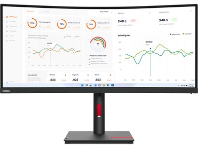 Lenovo ThinkVision T34w-30 34" Curved 60Hz LED Monitor, Raven Black (63D4GAR1US)
