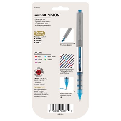 uni-ball VISION Rollerball Pens, Fine Point, Assorted Colors Ink, 5/Pack (60381)
