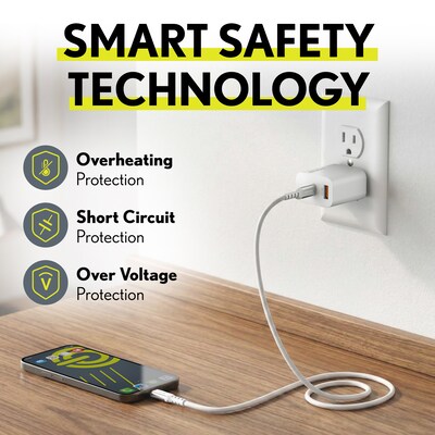 Overtime 38W Wall Charger and Car Charger with Two 6-Foot USB-C to USB-C Cables Bundle, White (OHC6TCX2)