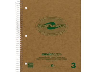 Roaring Spring Paper Products Environotes 3-Subject Notebooks, 9 x 11, College Ruled, 100 Sheets,