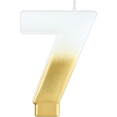Party City Number 7 Birthday Candle, White/Gold (AM171069)