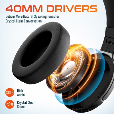 Delton M101 Wireless Bluetooth Over-the-Ear Headphones, Active Noise Canceling Stereo Business/Gaming Headset, Black (DHBM101)