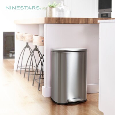 NineStars Stainless Steel Indoor Step-On Trash Can, 13.2 Gallons, Silver (SOT-50-8)