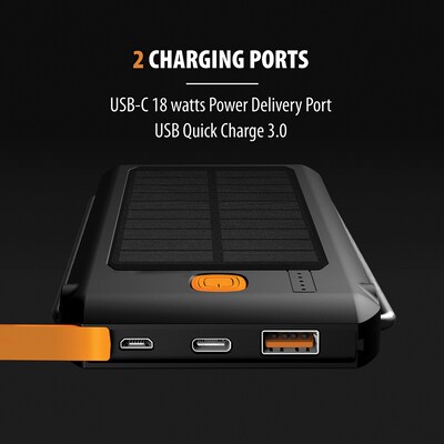 ToughTested 10,000-mAh LED Solar Portable Power Pack with Light, Black (TT-PBW-LED10)