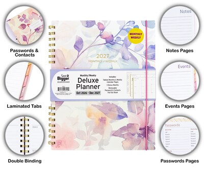 2026-2027 Overland Travelware 0.75" x 9.25" Calendar Year Weekly & Monthly Standard Planner, Paperboard Cover (90699)