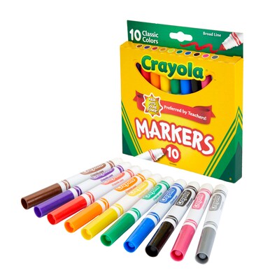 Crayola Kids Markers, Broad Line, Assorted Colors, 10/Pack (58-7722)