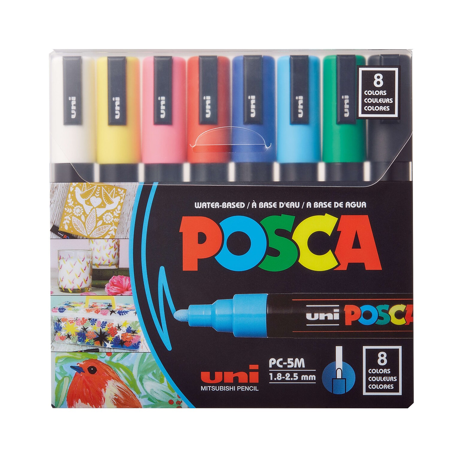 uni POSCA PC-5M Water-Based Paint Markers, Reversible Medium Tip, Assorted Colors, 8/Pack (PC5M8C)