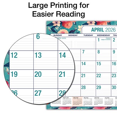 2026-2027 Excello Brands Large Print  22" x 17" Academic Monthly Desk Pad Calendar, Teal Floral (NAY27-2217DP-17)
