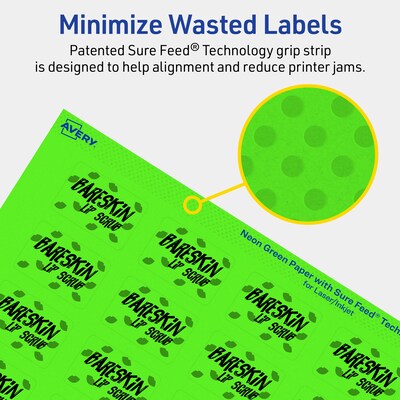 Avery Laser/Inkjet Multipurpose Rectangle Labels, 1" x 1.5", Neon Green, 640/Pack (94219)