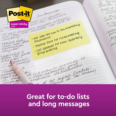 Post-it Super Sticky Notes, 3" x 5", Canary Collection, 90 Sheet/Pad, 12 Pads/Pack (65512SSCY)