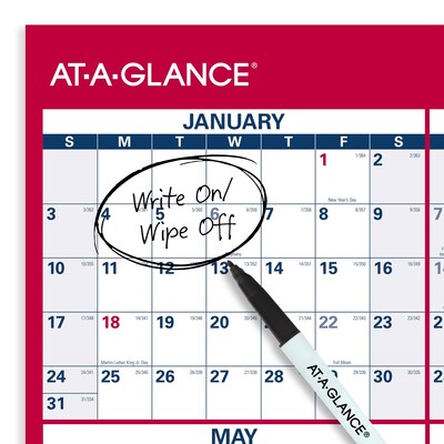 2027 AT-A-GLANCE 48" x 32" Yearly Dry Erase Wall Calendar, Reversible, White/Red (PM326-28-27)