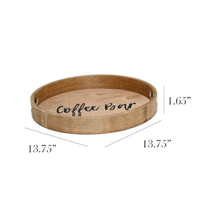 Elegant Designs Coffee Bar Decorative 13.75 Round Wood Serving Tray w/ Handles, Natural Wood (HG2