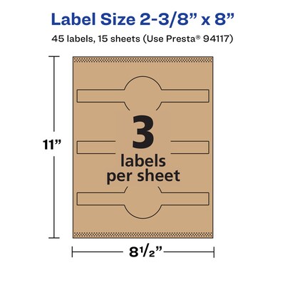 Avery Laser/Inkjet Decorative Edge Multipurpose Labels, 2-3/8" x 8", Kraft Brown, 45 Labels/Pack ( 94117)
