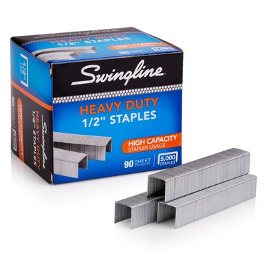 Swingline Heavy Duty 1/2" Length High Capacity Staples, Full Strip, 5000/Box (SWI79392)