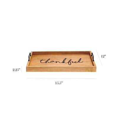 Elegant Designs Thankful Decorative Wood Serving Tray w/ Handles, 15.50 x 12, Natural Wood (HG20