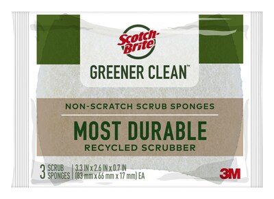 Scotch-Brite Greener Clean Scrub Sponge, Tan, 3/Pack (97033)